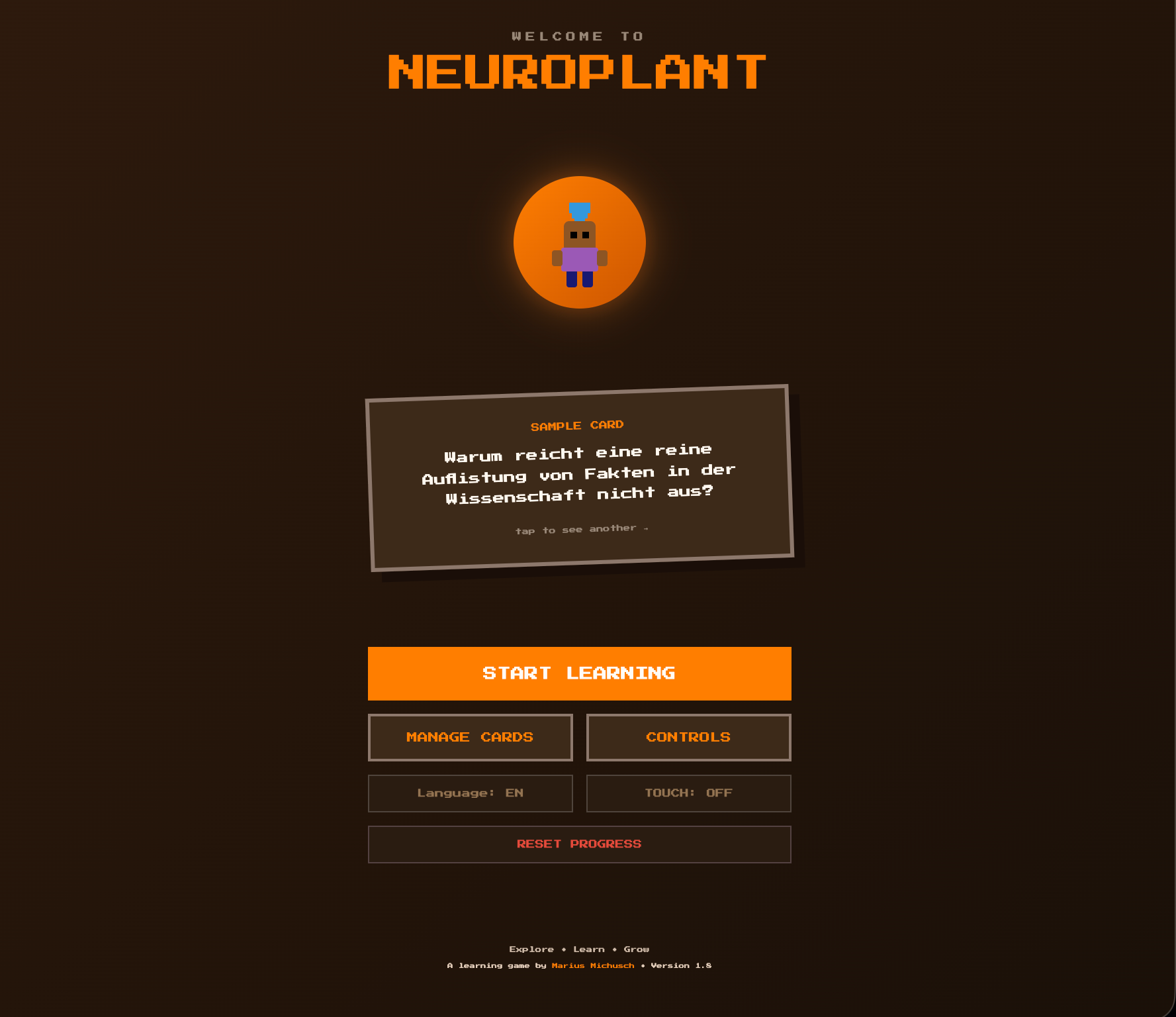 Neuroplant, ein Openworld-Karteikartenlernspiel